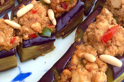 Tofu stuffed eggplants